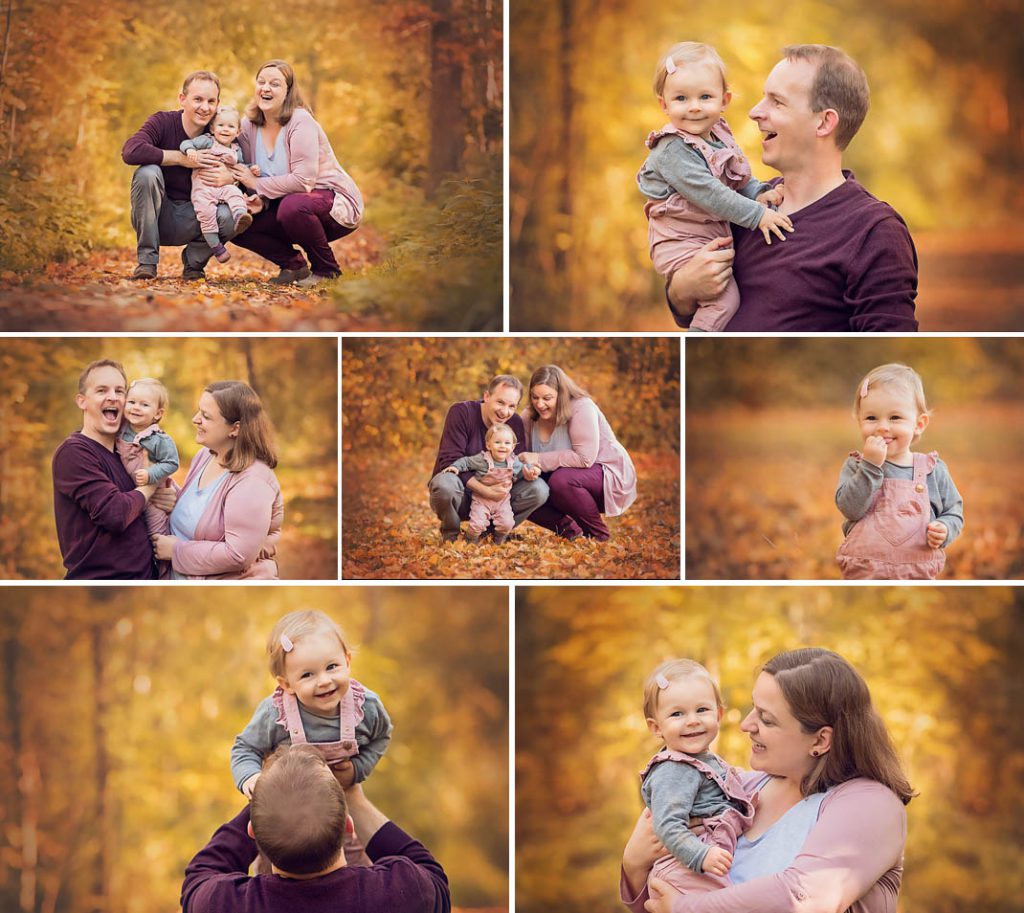 collage einer dreikoepfigen familie bei ihrem familienshooting mit professioneller fotografin aus stuttgart